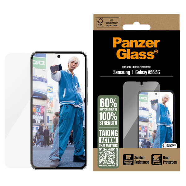 PanzerGlass - Ultra-Wide Fit Anti-Bacterial Screenprotector incl. applicator voor Samsung Galaxy A56 - Transparent