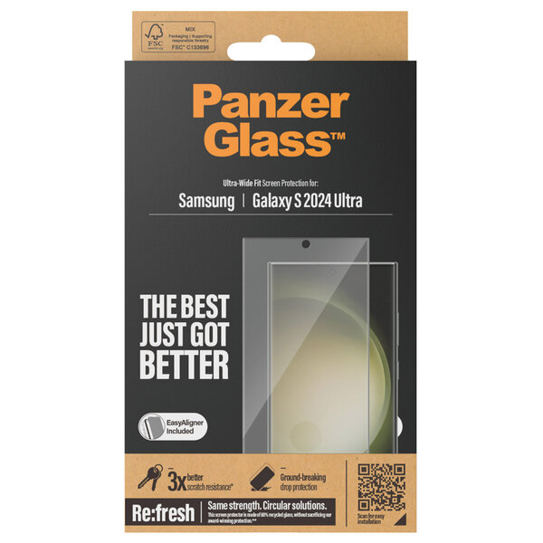 PanzerGlass - Refresh Ultra-Wide Fit Anti-Bacterial Screenprotector incl. applicator voor Samsung Galaxy S24 Ultra - Transparent