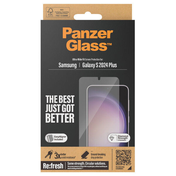 PanzerGlass - Refresh Ultra-Wide Fit Anti-Bacterial Screenprotector incl. applicator voor Samsung Galaxy S24 Plus - Transparent