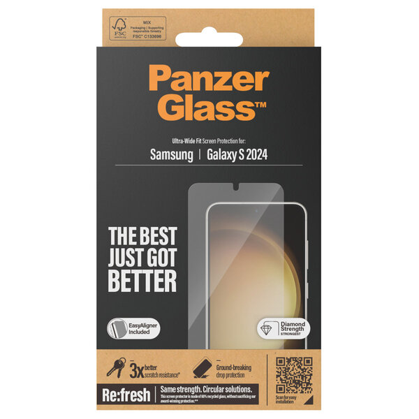 PanzerGlass - Refresh Ultra-Wide Fit Anti-Bacterial Screenprotector incl. applicator voor Samsung Galaxy S24 - Transparent