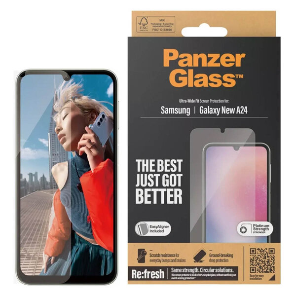 PanzerGlass - Refresh Ultra-Wide Fit Anti-Bacterial Screenprotector incl. applicator voor Samsung Galaxy A25 (5G) - Transparent