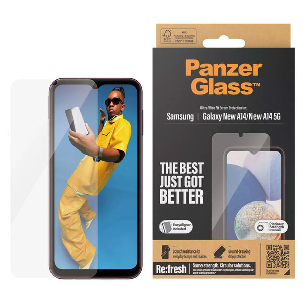 PanzerGlass - Refresh Ultra-Wide Fit Anti-Bacterial Screenprotector incl. applicator voor Samsung Galaxy A15 (5G) - Transparent