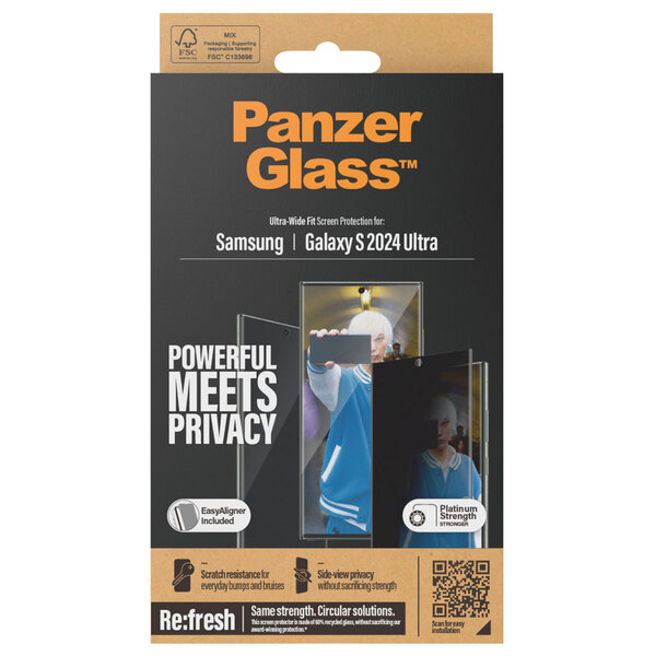 PanzerGlass - Privacy Ultra-Wide Fit Anti-Bacterial Screenprotector incl. applicator voor Samsung Galaxy S24 Ultra - Transparent