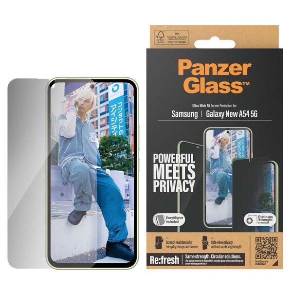 PanzerGlass - Privacy Ultra-Wide Fit Anti-Bacterial Screenprotector incl. applicator voor Samsung Galaxy A55 - Transparent