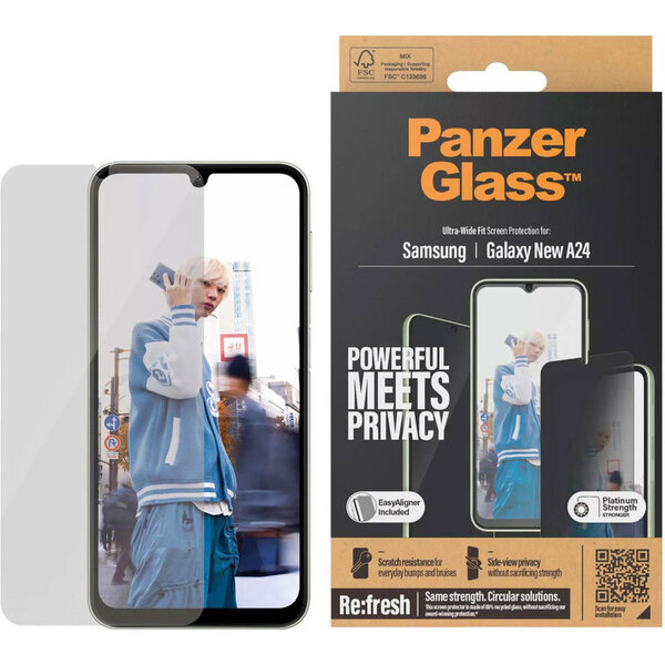 PanzerGlass - Privacy Ultra-Wide Fit Anti-Bacterial Screenprotector incl. applicator voor Samsung Galaxy A25 (5G) - Transparent