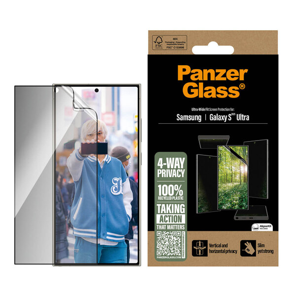 PanzerGlass - Matrix Recycled 4-way Privacy Screenprotector voor Samsung Galaxy S25 Ultra - Transparent