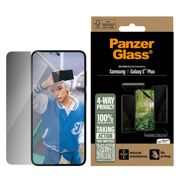 PanzerGlass - Matrix Recycled 4-way Privacy Screenprotector voor Samsung Galaxy S25 Plus - Transparent