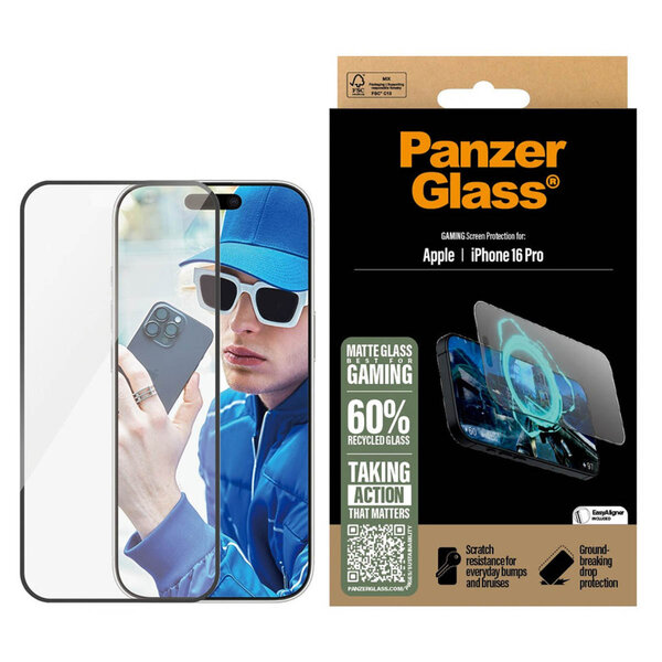PanzerGlass - Gaming Screenprotector Ultra Wide Fit met applicator voor Apple iPhone 16 Pro - Transparent