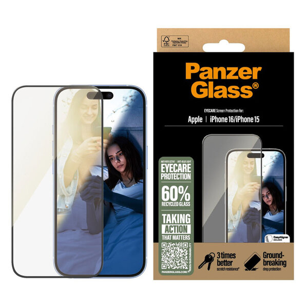PanzerGlass - EyeScreenprotector Ultra Wide Fit met applicator voor Apple iPhone 16 - Transparent