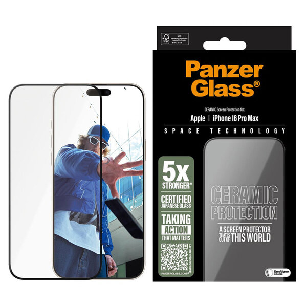 PanzerGlass - Ceramic Screenprotector met applicator voor Apple iPhone 16 Pro Max - Transparent