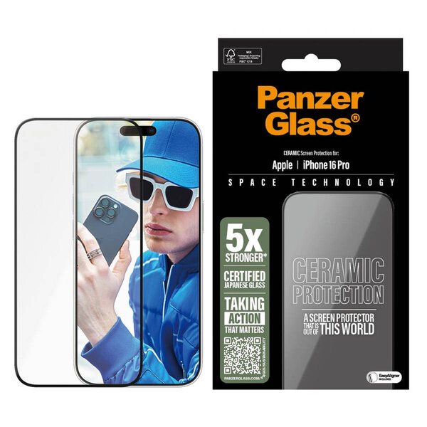 PanzerGlass - Ceramic Screenprotector met applicator voor Apple iPhone 16 Pro - Transparent