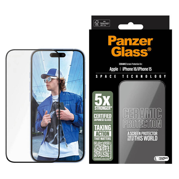 PanzerGlass - Ceramic Screenprotector met applicator voor Apple iPhone 16 - Transparent