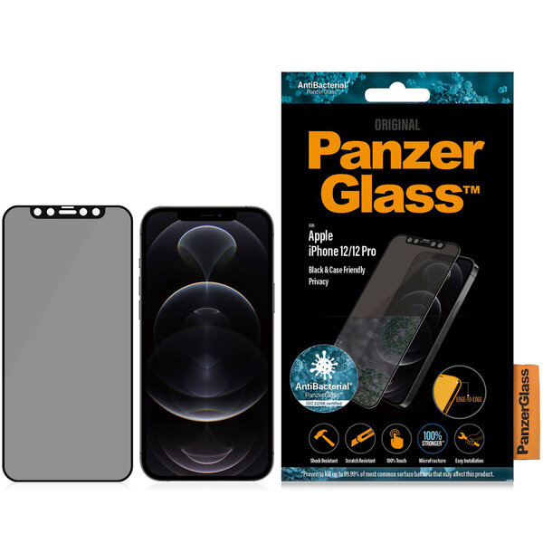 PanzerGlass - Case Friendly Privacy Anti-Bacterial Screenprotector voor Apple iPhone 12 (Pro) - Transparent