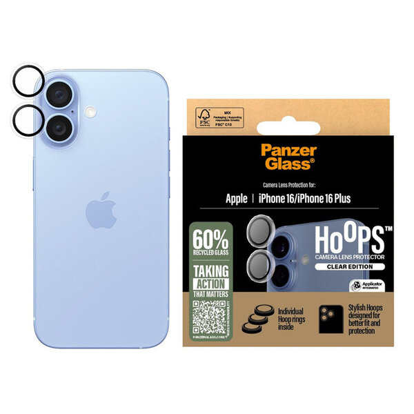 PanzerGlass - Camera Protector Hoops Optic Rings voor Apple iPhone 16 / 16 Plus - Transparent