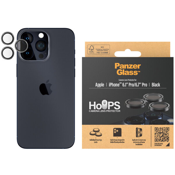 PanzerGlass - Camera Protector Hoops Optic Rings voor Apple iPhone 15 Pro / 15 Pro Max - Black Metal