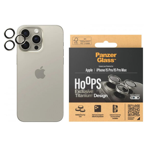 PanzerGlass - Camera Protector Hoops Optic Rings voor Apple iPhone 15 Pro / 15 Pro Max - Natural Titanium