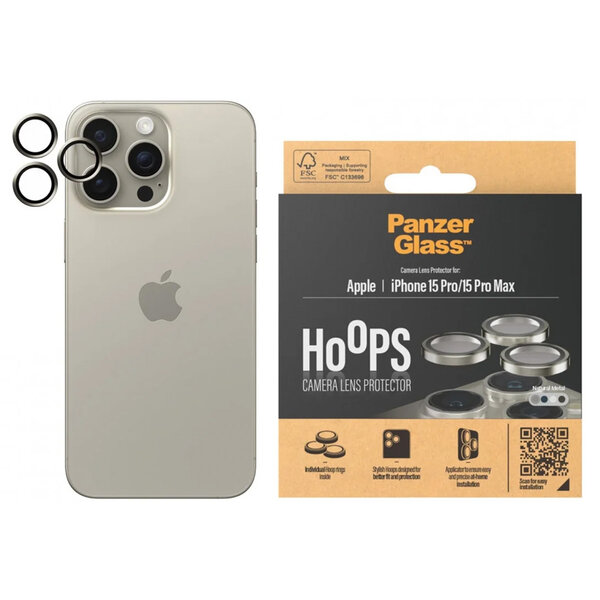 PanzerGlass - Camera Protector Hoops Optic Rings for Apple iPhone 15 Pro / 15 Pro Max - Natural Metal