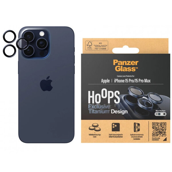 PanzerGlass - Camera Protector Hoops Optic Rings for Apple iPhone 15 Pro / 15 Pro Max - Blue Titanium