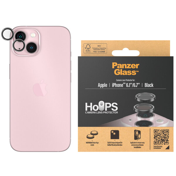 PanzerGlass - Camera Protector Hoops Optic Rings voor Apple iPhone 15 / 15 Plus - Transparent