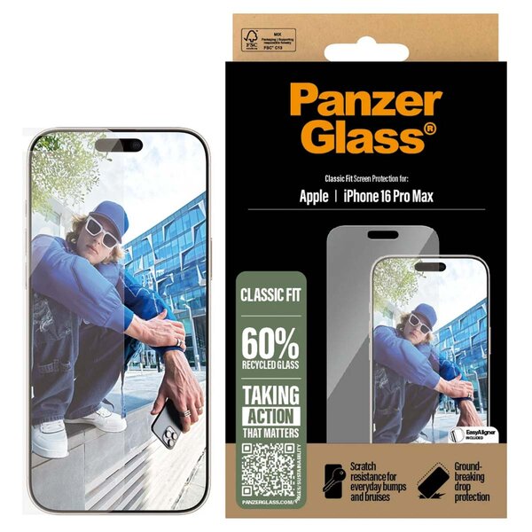 PanzerGlass - Anti-Bacterial Screenprotector voor Apple iPhone 16 Pro Max - Transparent