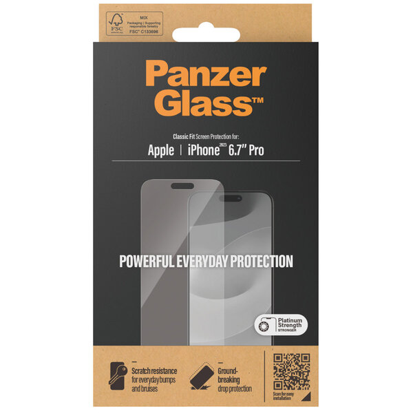 PanzerGlass - Anti-Bacterial Screenprotector voor Apple iPhone 15 Pro Max - Transparent