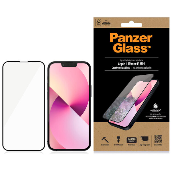PanzerGlass - Anti-Bacterial CaseFriendly Screenprotector voor Apple iPhone 13 Mini - Transparent