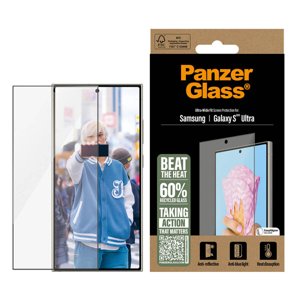 PanzerGlass - All-in-One Ultra-Wide Fit Anti-Bacterial Screenprotector voor Samsung Galaxy S25 Ultra - Transparent