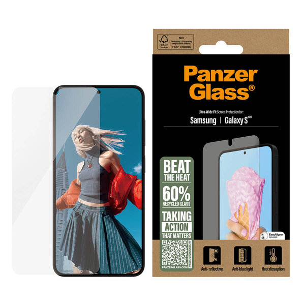 PanzerGlass - All-in-One Ultra-Wide Fit Anti-Bacterial Screenprotector voor Samsung Galaxy S25 - Transparent