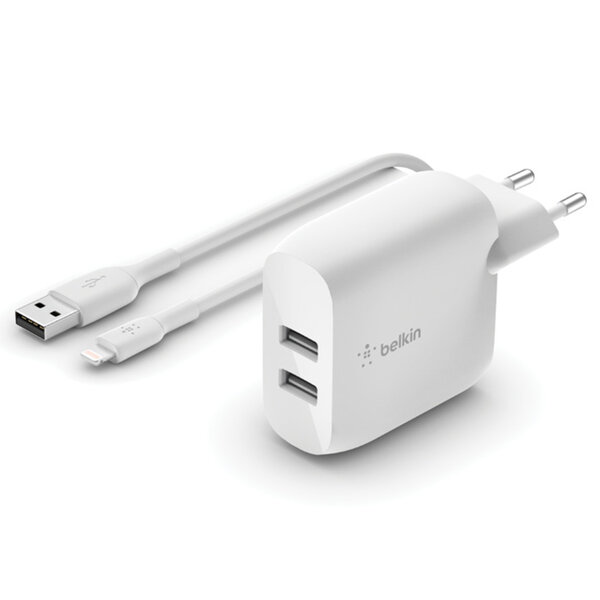 Belkin - Boost Charge Dual USB Wall Charger + Lightning kabel - 24W - White