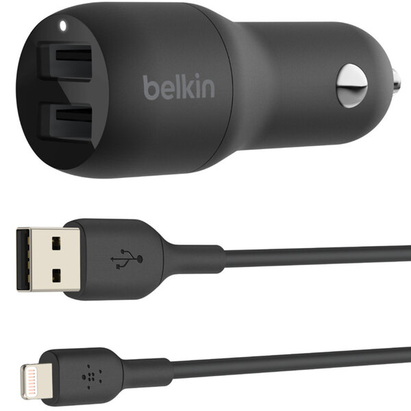 Belkin - Boost Charge Dual USB Car Charger + Lightning cable - 24W - Black