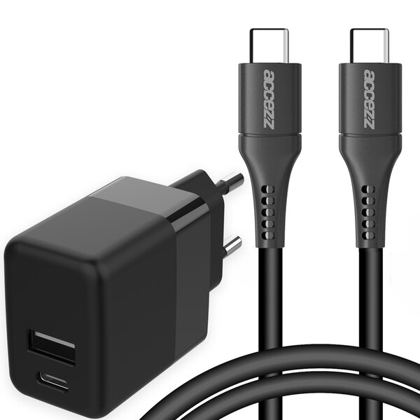 Accezz - Wall Charger met USB-C naar USB-C kabel - Oplader - 20 Watt - 1 m - Black