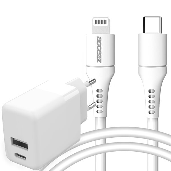 Accezz - Wall Charger met Lightning naar USB-C kabel - Oplader - MFi certified - 20 Watt - 1 m - White