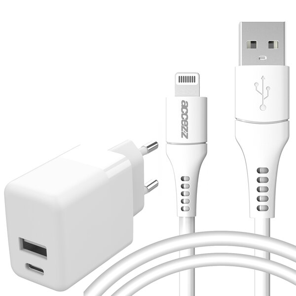 Accezz - Wall Charger met Lightning naar USB-A kabel - Oplader - MFi certified - 20 Watt - 1 m - White