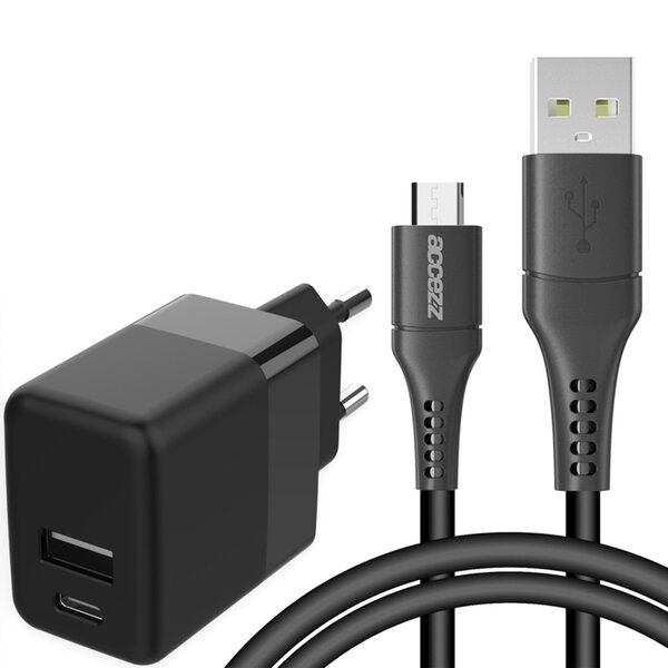 Accezz - Wall Charger 20W + Micro-USB naar USB kabel - 1 m - Black
