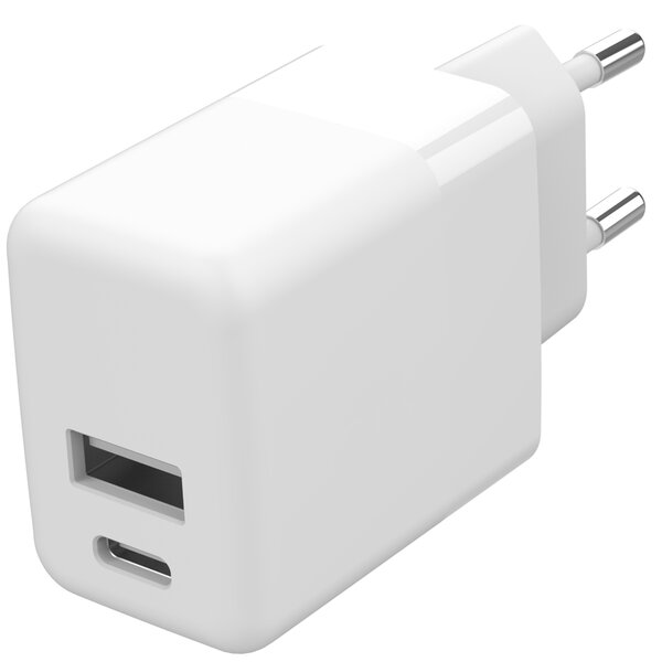 Accezz - Wall Charger - Oplader - USB-C en USB aansluiting - Power Delivery - 20 Watt - White
