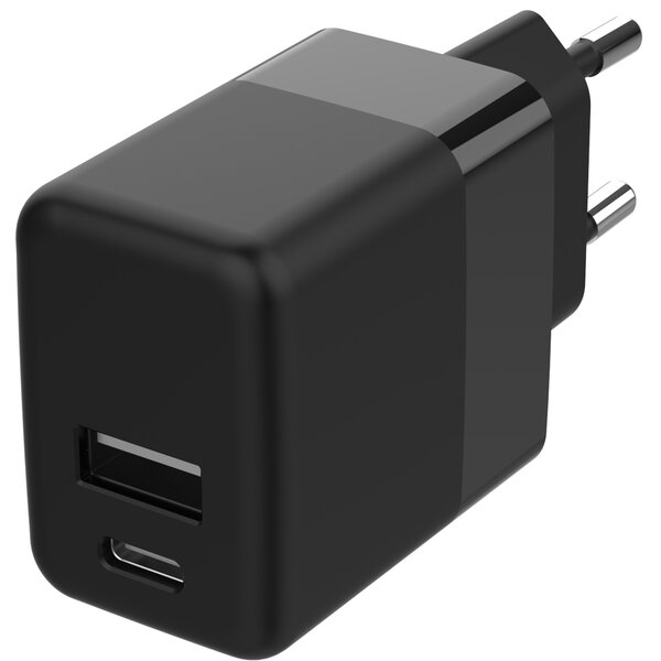 Accezz - Wall Charger - Oplader - USB-C en USB aansluiting - Power Delivery - 20 Watt - Black