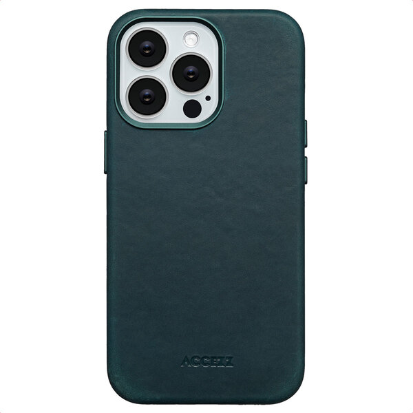 Accezz - Vintage Leather Magsafe Backcover voor Apple iPhone 13 / 13 Pro - Smokey Green