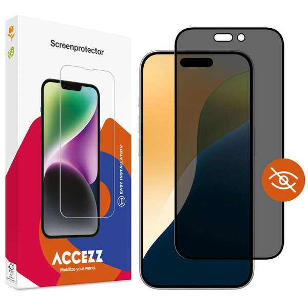 Accezz - Tempered Glass Privacy Screenprotector voor Apple iPhone 16 / 16 Pro / 17 / 17 Pro - Transparent