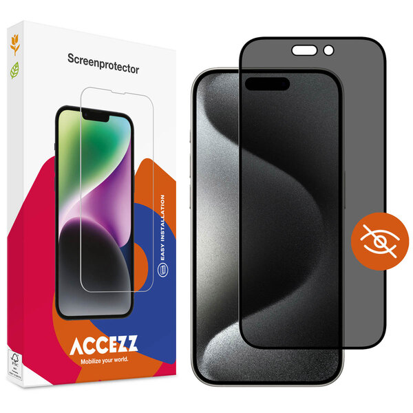 Accezz - Tempered Glass Privacy Screenprotector voor Apple iPhone 15 Pro Max - Transparent