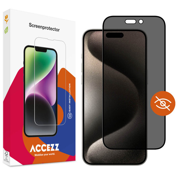 Accezz - Tempered Glass Privacy Screenprotector voor Apple iPhone 15 Pro - Transparent