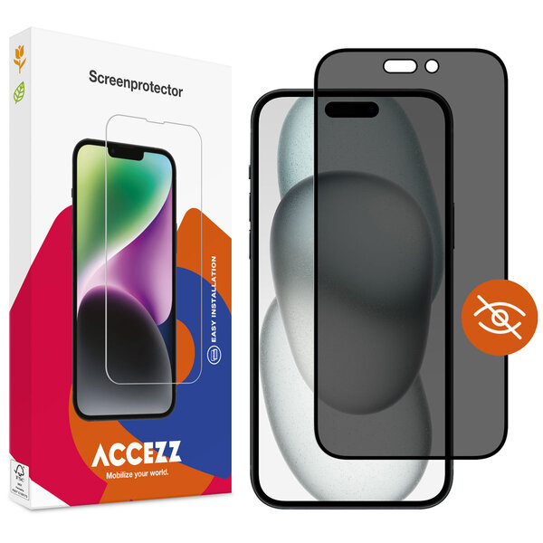 Accezz - Tempered Glass Privacy Screenprotector voor Apple iPhone 14 Pro / 15 / 16 - Transparent