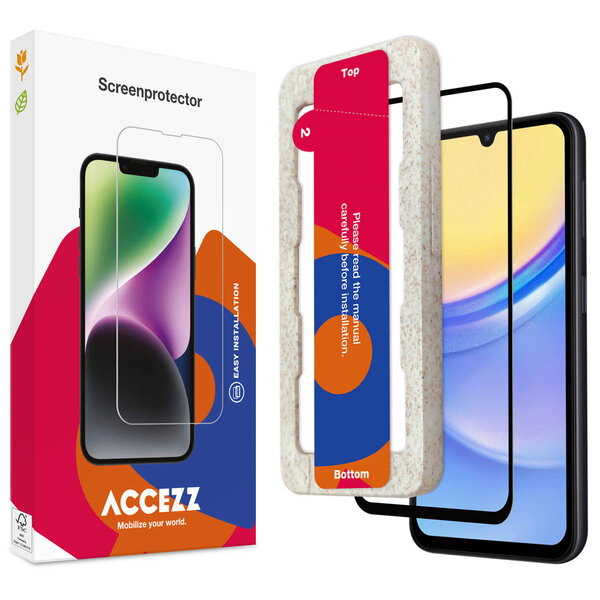Accezz - Tempered Glass Full Cover Screenprotector met applicator voor Samsung Galaxy A15 (5G/4G) - Transparent