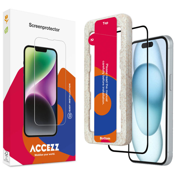 Accezz - Tempered Glass Full Cover Screenprotector met applicator voor Apple iPhone 15 Plus - Transparent