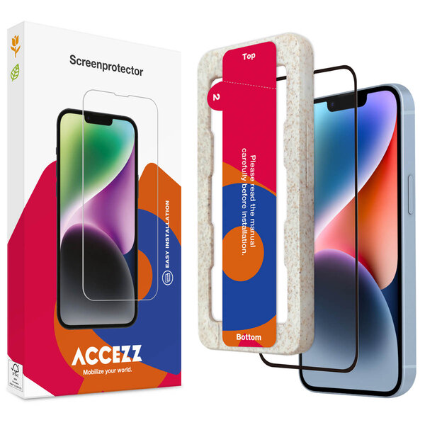 Accezz - Tempered Glass Full Cover Screenprotector met applicator voor Apple iPhone 13 / 13 Pro / 14 / 16e - Transparent