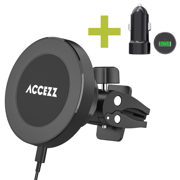 Accezz - Telefoonhouder auto met Magsafe - Draadloze oplader - Ventilatierooster - Black