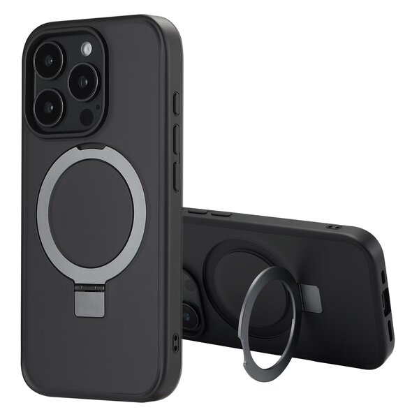 Accezz - Ring Stand Backcover met MagSafe voor Apple iPhone 16 Pro - Black