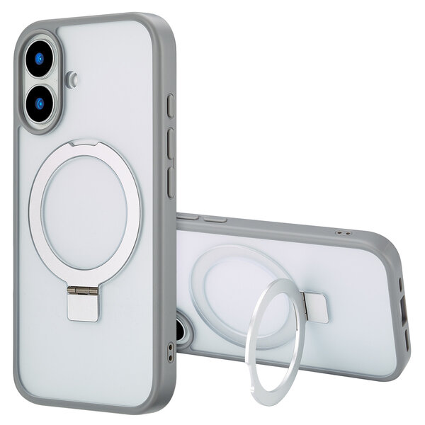 Accezz - Ring Stand Backcover met MagSafe voor Apple iPhone 16 - Grey