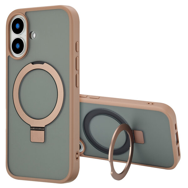 Accezz - Ring Stand Backcover met MagSafe voor Apple iPhone 16 - Brown