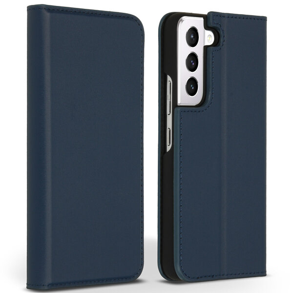 Accezz - Premium Leather Slim Bookcase for Samsung Galaxy S22 - Dark Blue