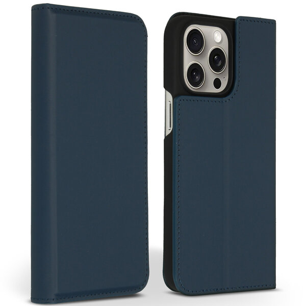 Accezz - Premium Leather Slim Bookcase voor Apple iPhone 15 Pro Max - Dark Blue
